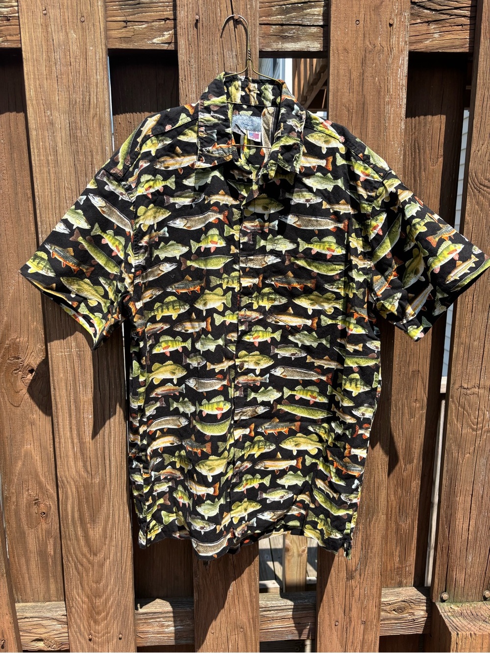 Fish Print Black/Green Large HighSeas Trading Excellent Condition